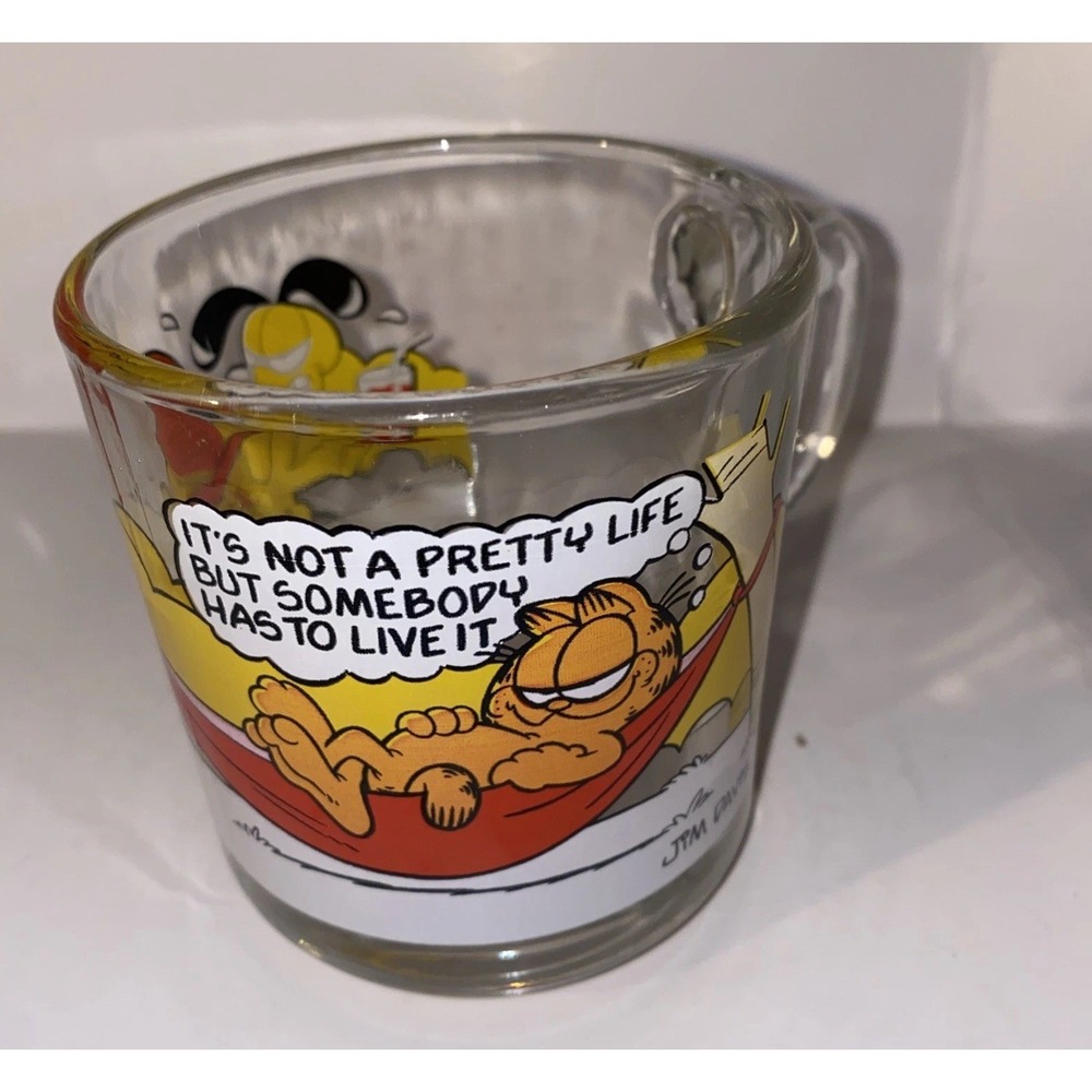 Vintage McDonalds Garfield Glass 1978 Mug Jim David Cup Not A Pretty Life